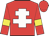 Red body, white cross of lorraine, red arms, yellow armlets, red cap