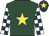 Dark green, yellow star, dark blue and white check sleeves, dark blue cap, yellow star