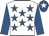 White, royal blue stars and sleeves, royal blue cap, white star