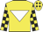 Yellow, white inverted triangle, black and yellow check sleeves, yellow cap, black diamonds