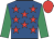 Royal blue, red stars, emerald green sleeves, red cap