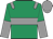 emerald green, grey hoop, grey epaulets, emerald green and grey halved sleeves, grey cap