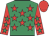 Emerald green, red stars, red sleeves, emerald green stars, red cap