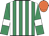 Emerald green and white stripes, emerald green sleeves, white armlets, orange cap