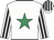 White, emerald green star, white and black striped sleeves and cap