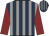 Dark blue and grey stripes, maroon sleeves