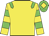 Yellow body, green epaulettes, yellow arms, green hooped, green cap, yellow diamond