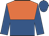 orange and royal blue halved horizontally, royal blue sleeves and cap