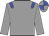 Grey body, blue epaulettes, grey arms, grey cap, blue quartered
