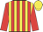 red, yellow stripes, red sleeves, yellow cap