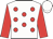white, red spots, red sleeves, white cap