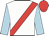 white, red sash, light blue sleeves, red cap