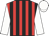 Red and black stripes, white sleeves and cap