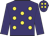 Purple, yellow spots, purple sleeves, yellow spots on cap