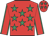 Red, emerald green stars, emerald green seams on sleeves, red cap, emerald green stars