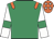 Emerald green, orange epaulettes, white sleeves, emerald green armlet, orange cap, white stars