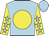 Light blue, yellow disc, yellow sleeves, light blue stars