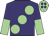 Purple, large light green spots, halved sleeves, light green cap, purple spots