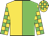 Gold and green halved vertically, checked sleeves and cap