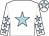 white, light blue star, light blue stars on white sleeves, light blue star on white cap
