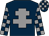 Dark blue, grey cross of lorraine, checked sleeves and cap