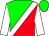 Green, red halved diagonally, white sash, white sleeves