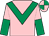 pink, emerald green chevron, pink and emerald green halved sleeves, quartered cap