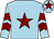 Light blue, maroon star, maroon chevrons on sleeves, maroon star on cap