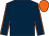 Dark blue, orange seams on sleeves, orange cap