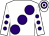 White, large purple spots, white sleeves, purple spots, hooped cap