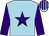 light blue, purple star, purple sleeves, light blue cap, purple stripes