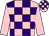 Pink, purple checked, pink sleeves, checked cap