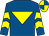 Royal blue, yellow inverted triangle, yellow chevrons on sleeves, quartered cap