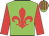 Dayglo green, red fleur de lys and sleeves, striped cap