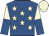 Royal blue, beige stars, beige and royal blue halved sleeves, beige cap