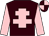 Brown, pink cross of lorraine and sleeves, quartered cap