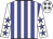 white, blue stripes, white sleeves, blue stars, blue stars on cap