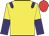 yellow, purple epaulettes, yellow and purple halved sleeves, red cap