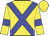 yellow, blue cross sashes, blue armlets, yellow cap