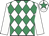 White & emerald green diamonds, white sleeves, emerald green star on cap