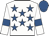 White, royal blue stars, royal blue armlet, royal blue cap