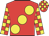 Red, yellow diagonal spots, checked diamond sleeves and cap