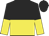 Black and yellow halved horizontally, halved sleeves, black cap