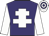Purple body, white cross of lorraine, white arms, white cap, purple hooped