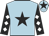 Light blue, black star, black sleeves, white diamonds, light blue cap, black star