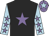 Black, mauve star, light blue sleeves, mauve stars, mauve cap, light blue star