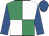 Emerald green and white (quartered), royal blue sleeves and cap