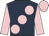 Dark blue, large pink spots, sleeves and cap