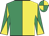 Emerald green and yellow (halved), diabolo on sleeves, quartered cap