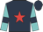 Dark blue, red star, turquoise sleeves, dark blue armlets and cap
